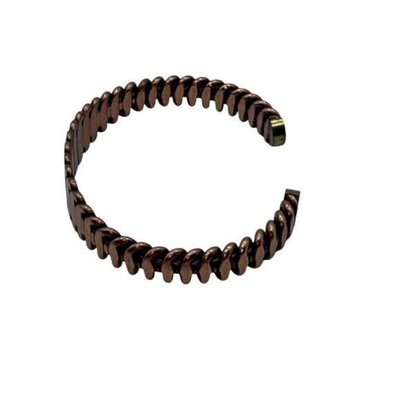 Handcrafted Copper Cuff Bracelet With Textured Chain Link Adjustable Fit Unisex - Picture 4 of 7